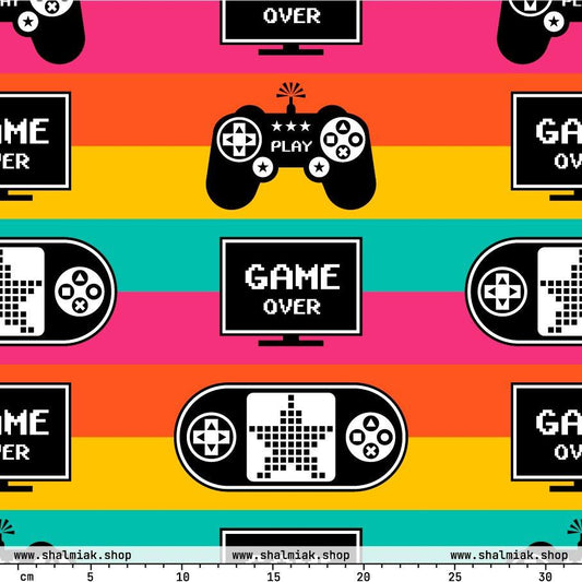 Fabric - GAME OVER with pink - Playful gaming print