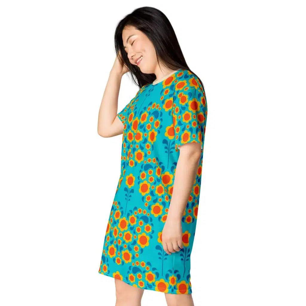 HEARTBEAT orange blue - T-Shirt Dress