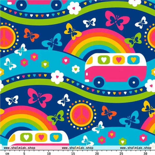 Fabric - HIPPIE DAY pastel - Colorful hippie print