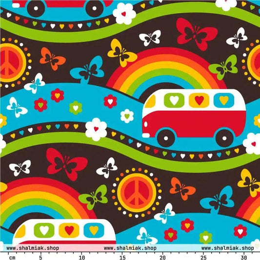 Fabric - HIPPIE DAY rainbow - Colorful hippie print