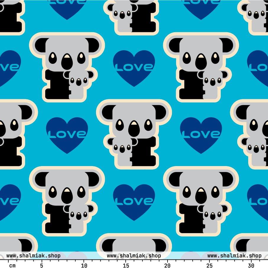 Fabric - KOALA LOVE blue - Cute koala bear print