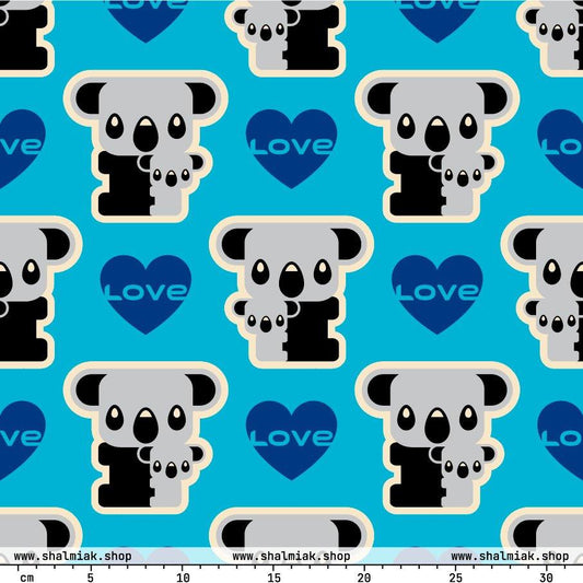 Fabric - KOALA LOVE blue - Cute koala bear print