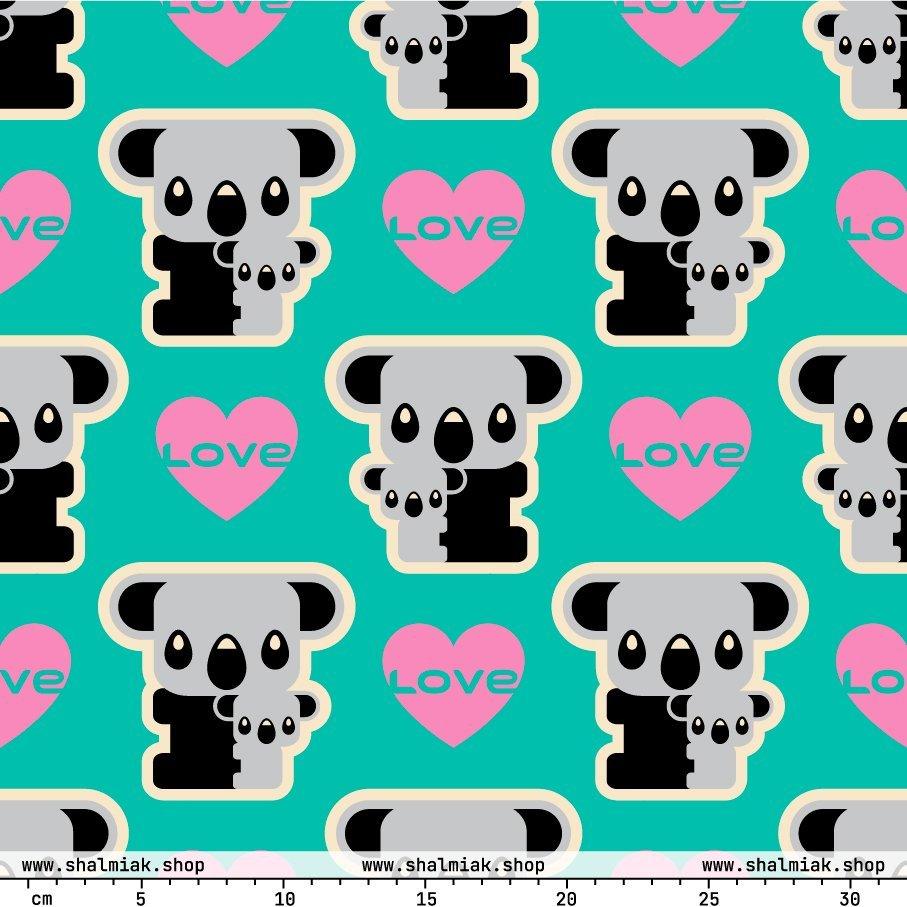 Fabric - KOALA LOVE mint - Cute koala bear print