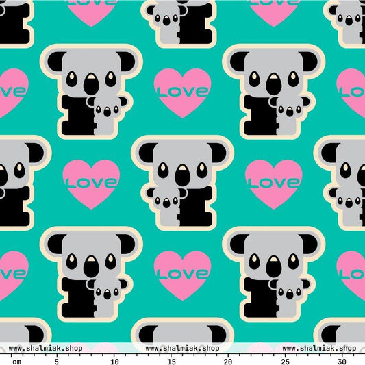 Fabric - KOALA LOVE mint - Cute koala bear print