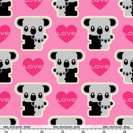 Fabric - KOALA LOVE pink - Cute koala bear print