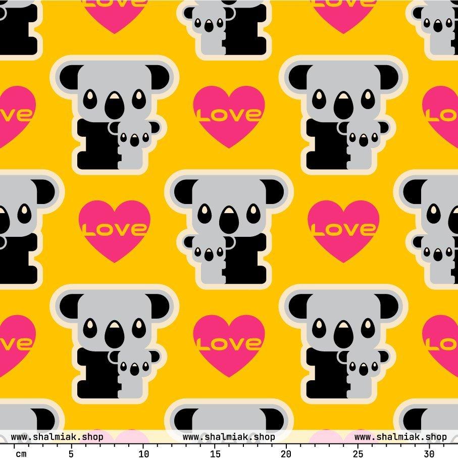 Fabric - KOALA LOVE yellow - Cute koala bear print