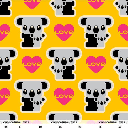Fabric - KOALA LOVE yellow - Cute koala bear print