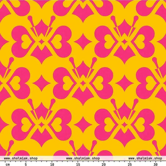 Fabric - LOVE BUTTERFLY yellow pink - Graphic butterfly print
