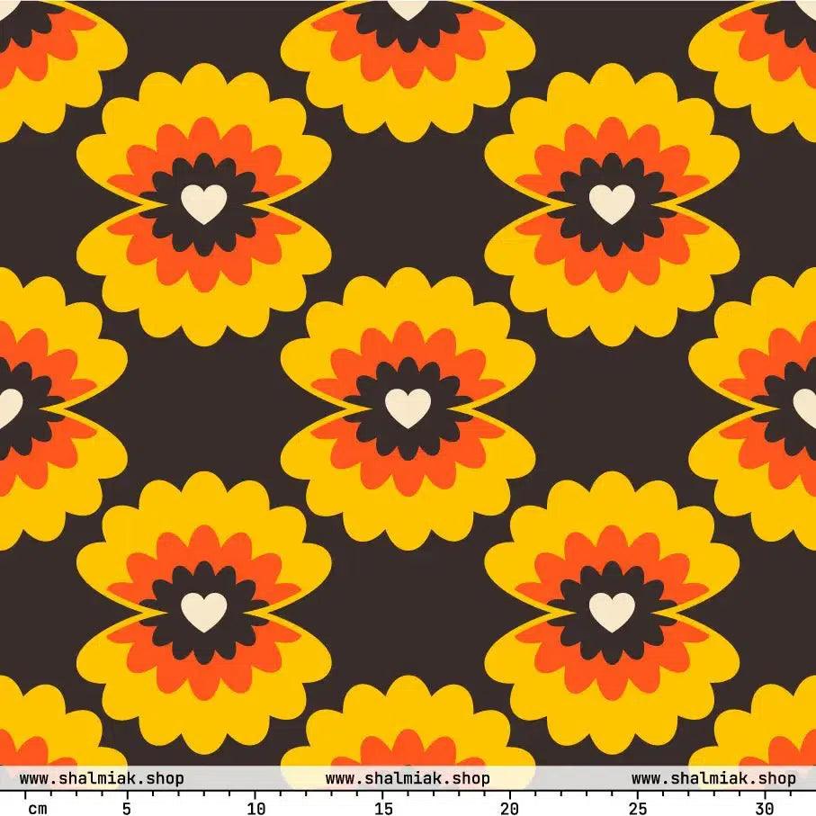 Fabric - LOVE PEARL orange brown - Pearls and hearts print