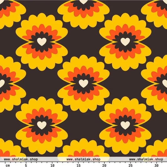 Fabric - LOVE PEARL orange brown - Pearls and hearts print