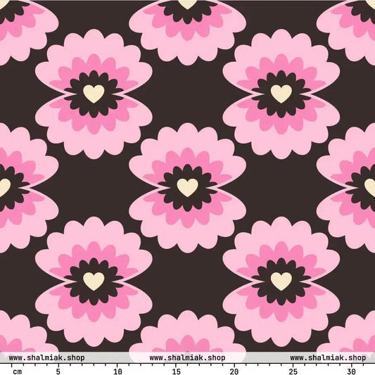 Fabric - LOVE PEARL pink brown - Pearls and hearts print