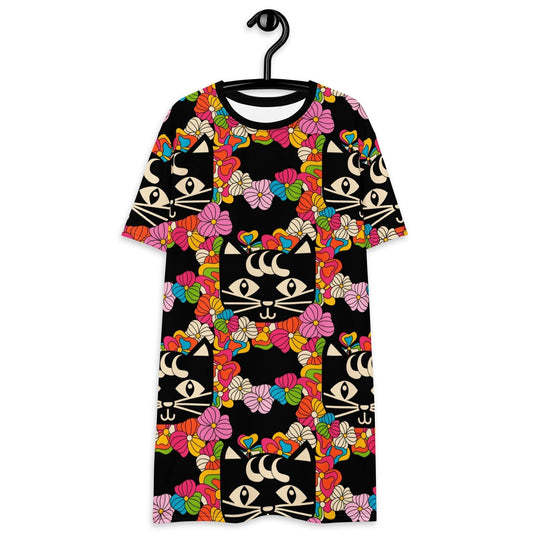 MAGICAT black - T-Shirt Dress with black cats