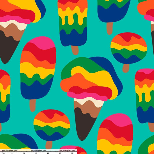 Fabric - MANIC ICE mint - Bold ice cream print