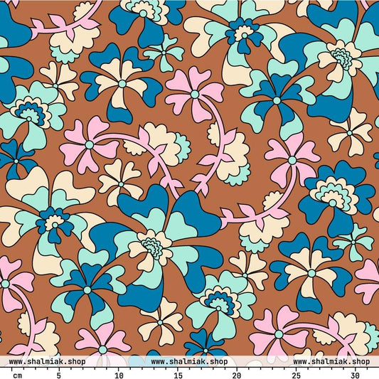 Fabric - MISS PENNY blue brown - Timeless floral print