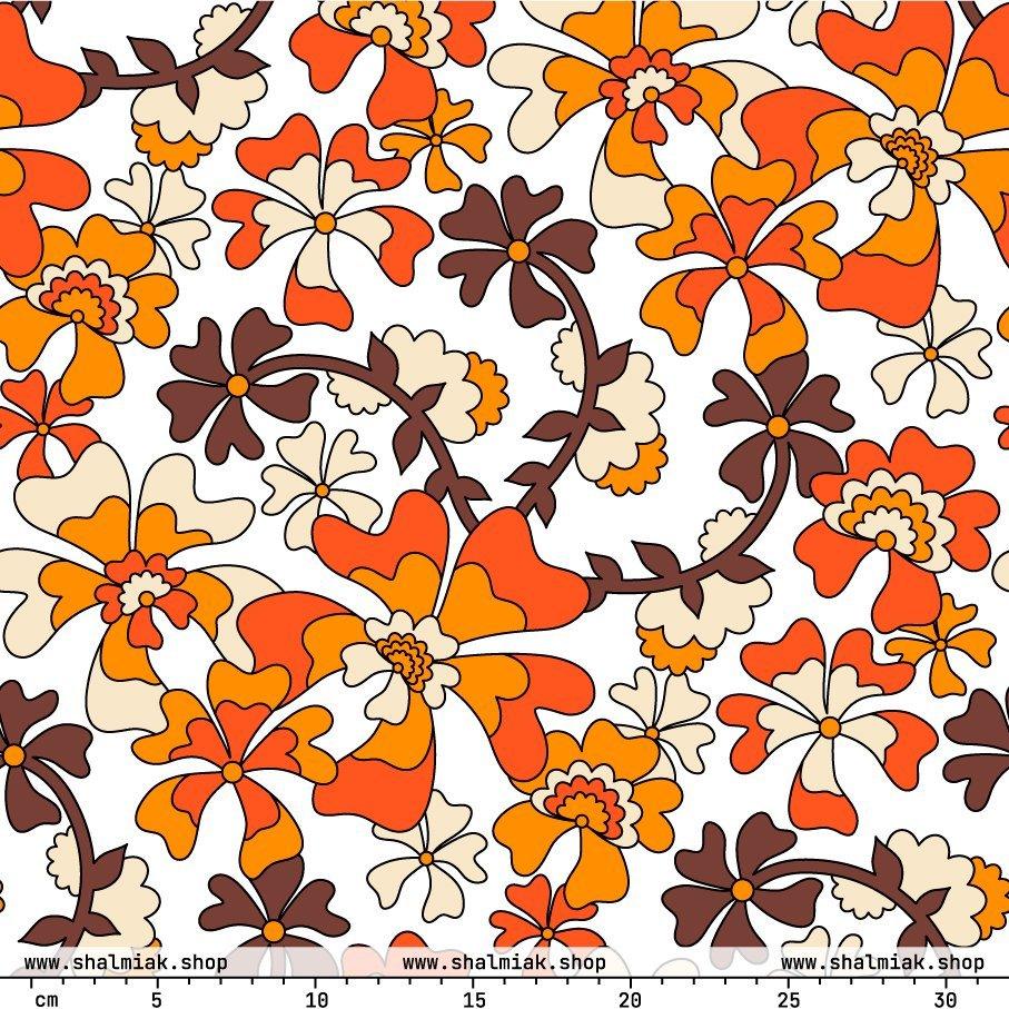 Fabric - MISS PENNY orange white - Timeless floral print