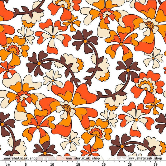 Fabric - MISS PENNY orange white - Timeless floral print