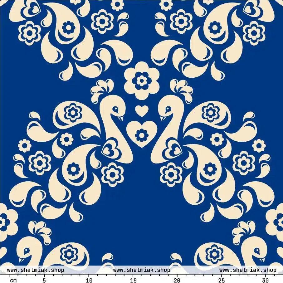 Fabric - PEACOCK LOVE blue - Glorious peacock print