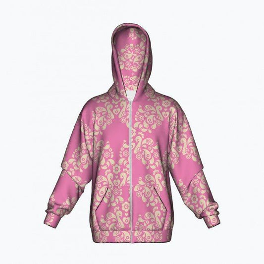 PEACOCK LOVE pink - Cotton Zipper Hoodie