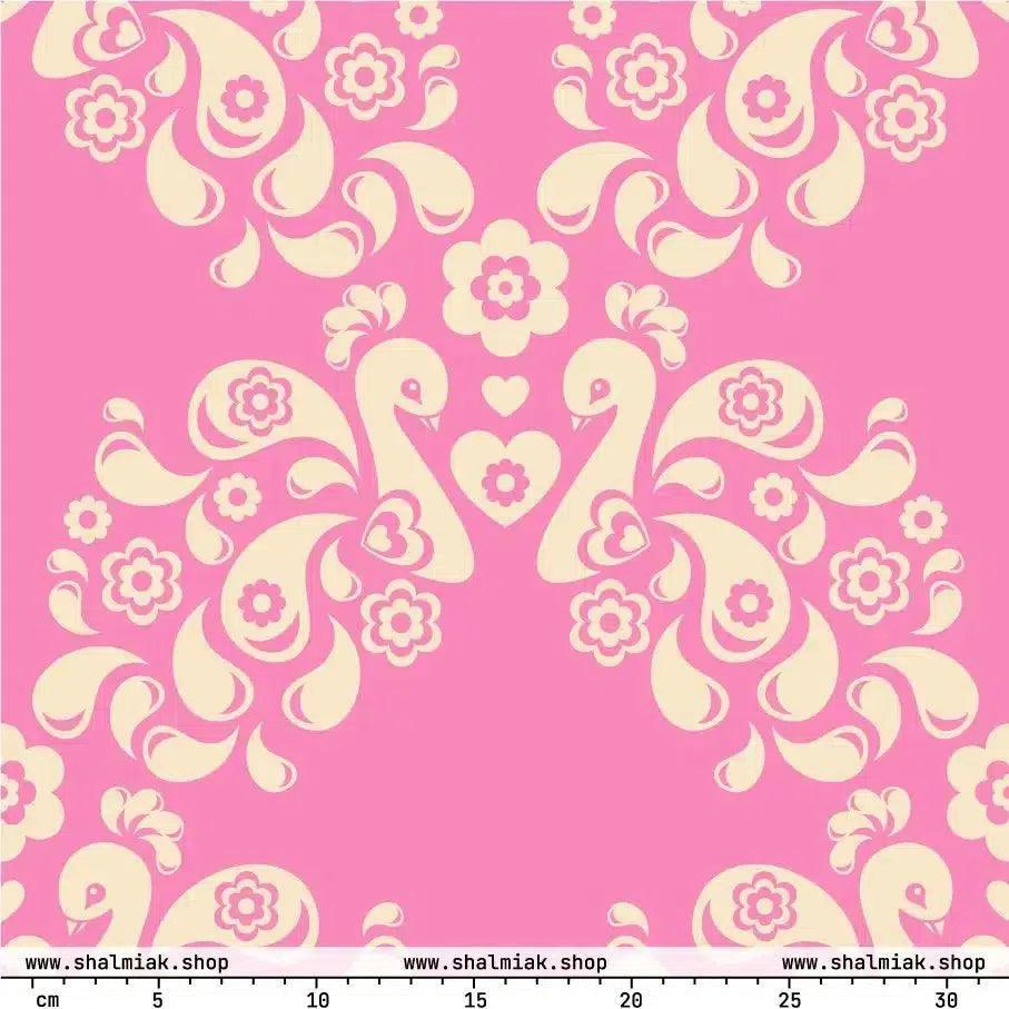 Fabric - PEACOCK LOVE pink - Glorious peacock print