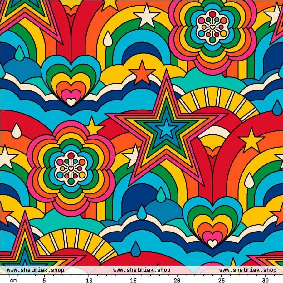 Fabric - RAINBOW RAVE - Bold rainbow sky print