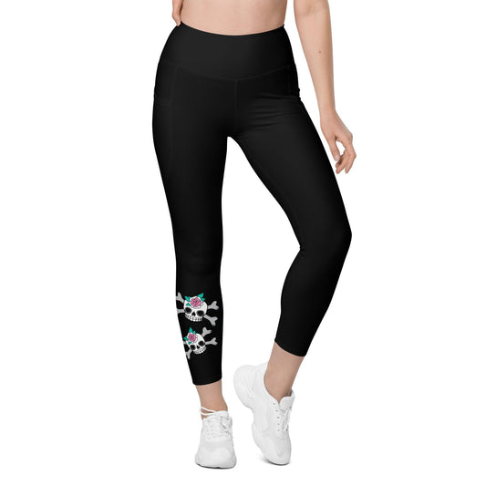 SKULLROSE in black - Leggings With Pockets