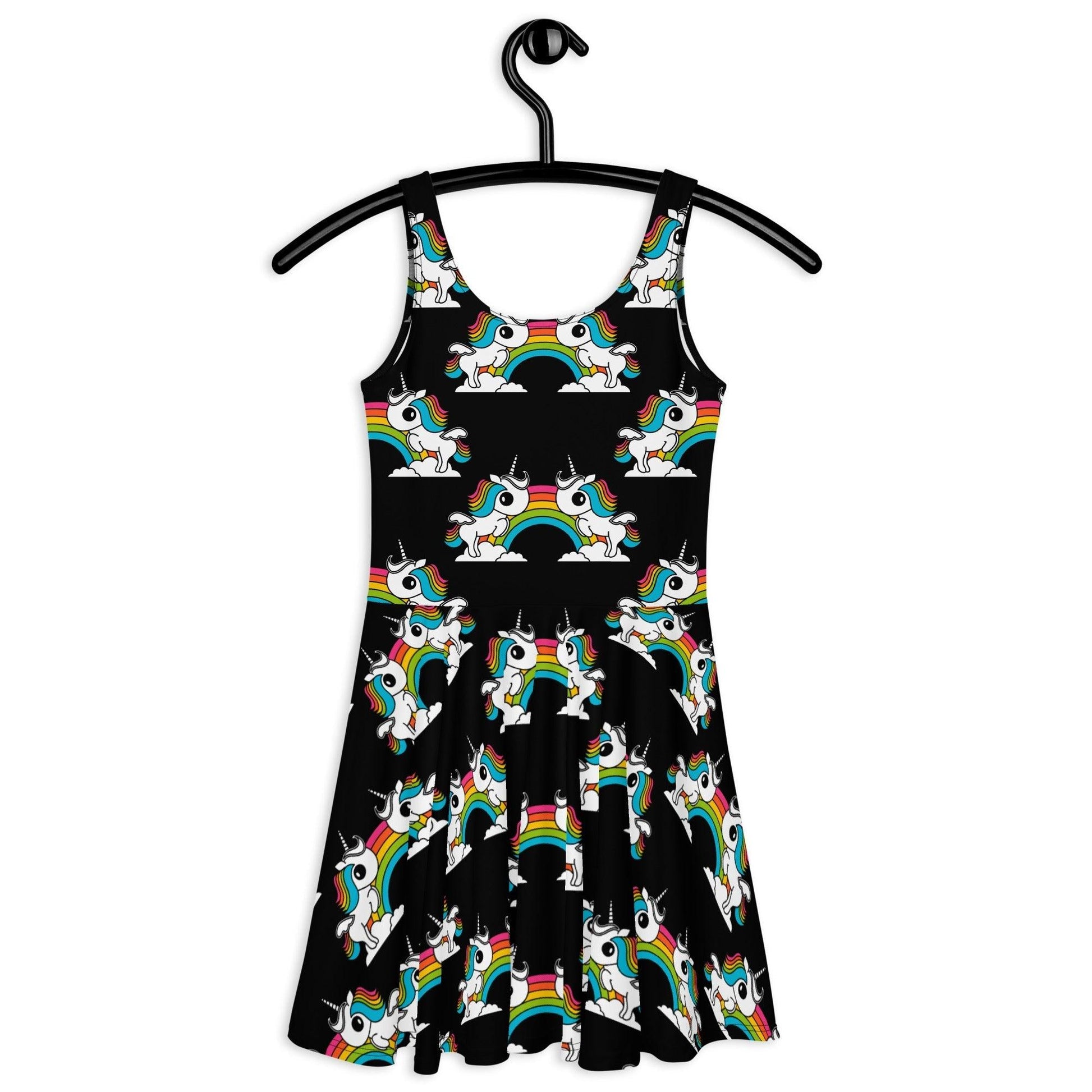 UNIQUE black - Skater Dress with unicorns and rainbows