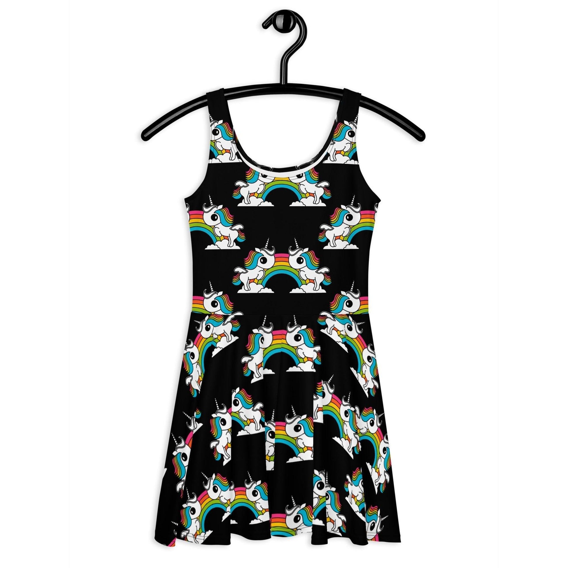 UNIQUE black - Skater Dress with unicorns and rainbows