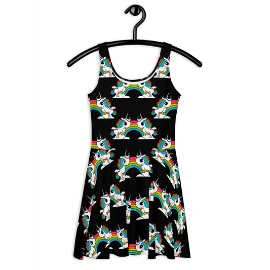 UNIQUE black - Skater Dress with unicorns and rainbows