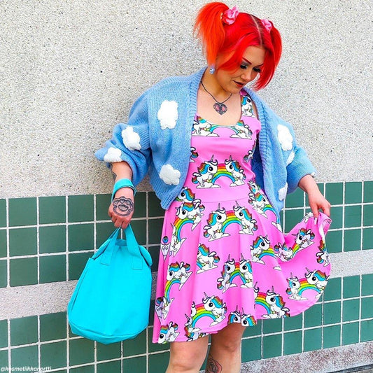 UNIQUE pink - Skater Dress with unicorns and rainbows