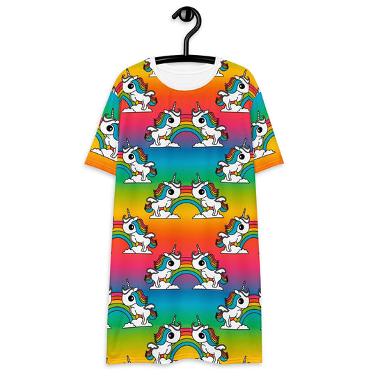 UNIQUE rainbow - T-Shirt Dress with unicorns and rainbows