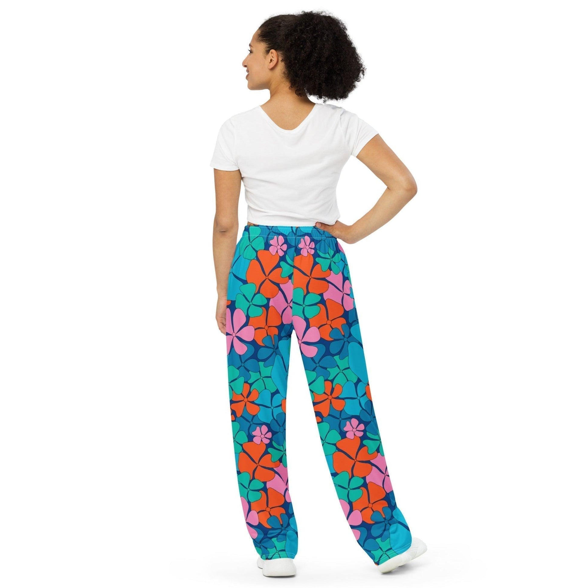 Pants - ADELIE blue orange - Wild floral print