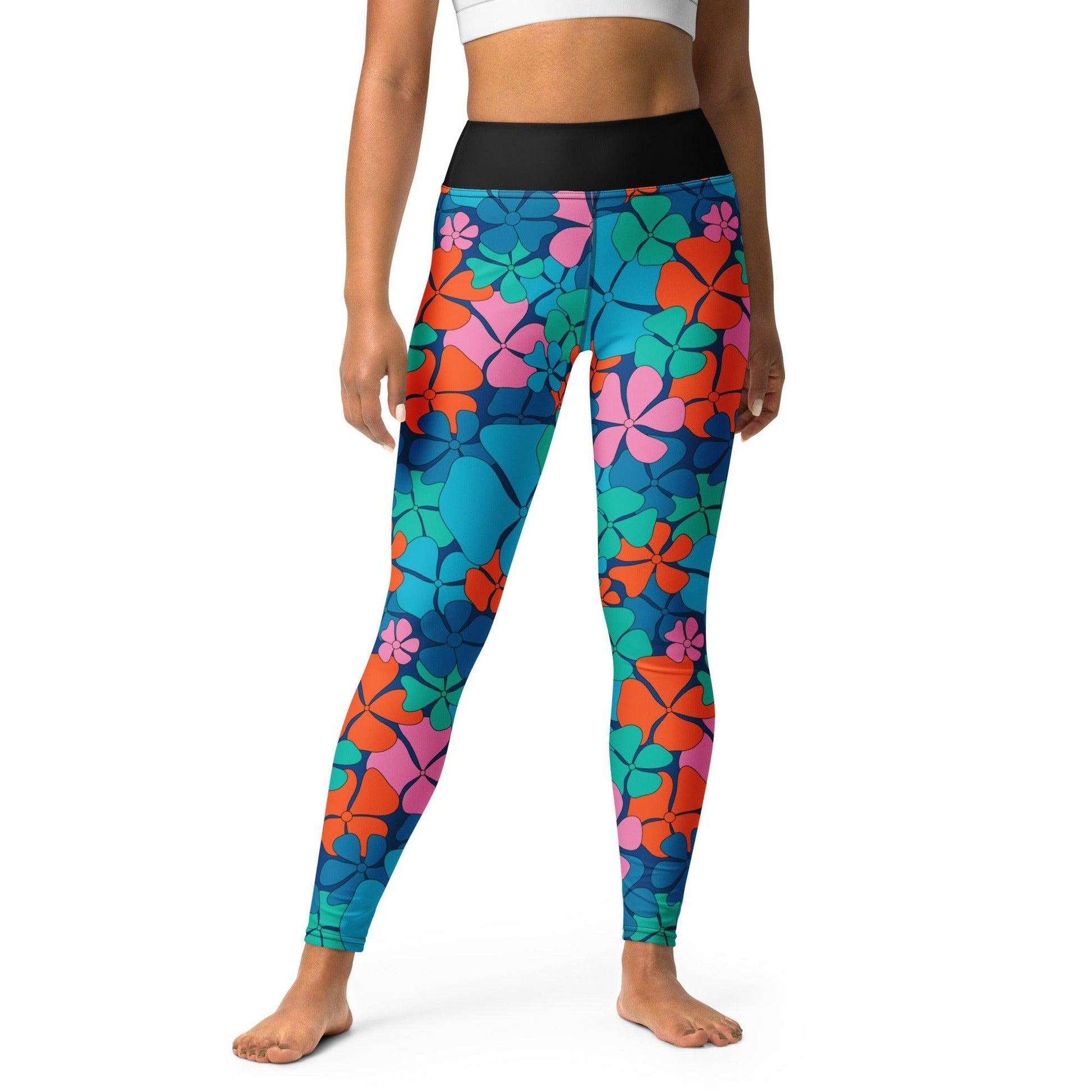 Yoga leggings -2- ADELIE orange blue - Wild floral print XL