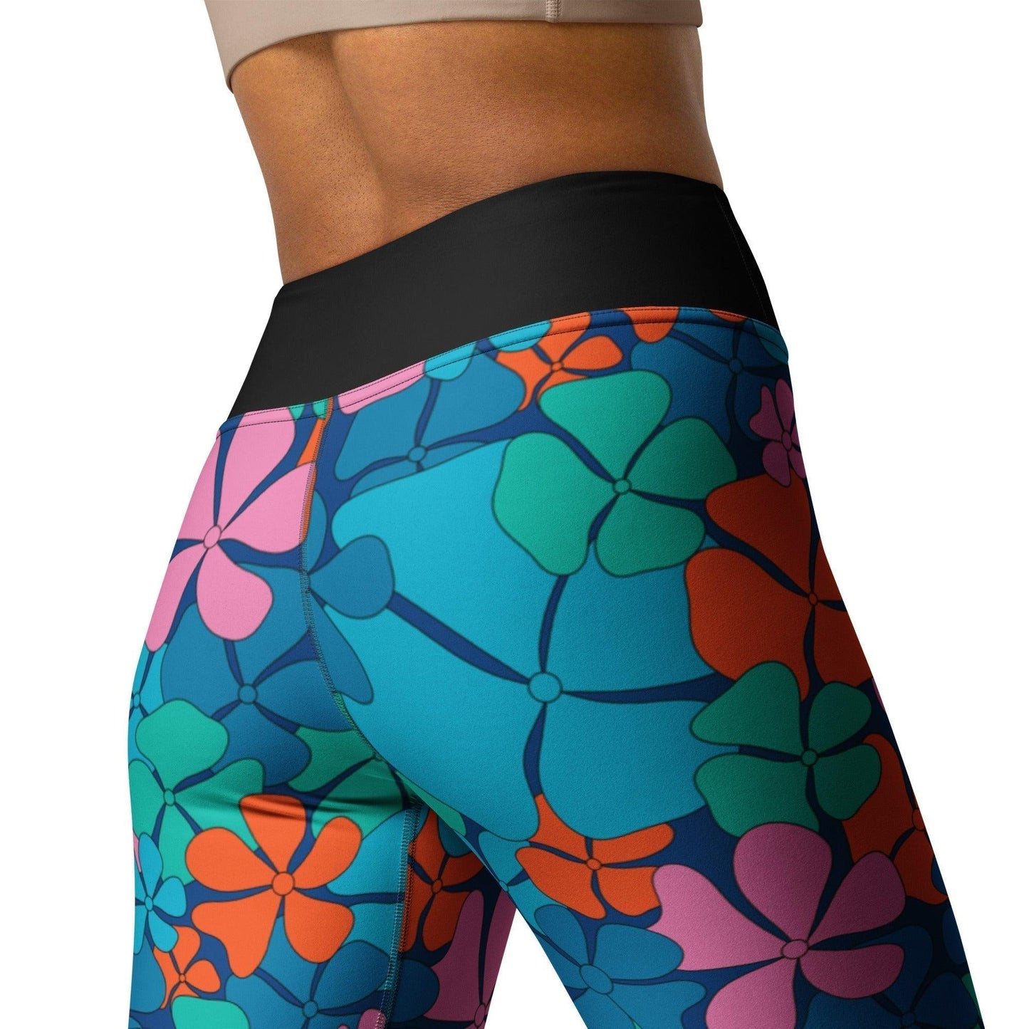 Yoga leggings -2- ADELIE orange blue - Wild floral print