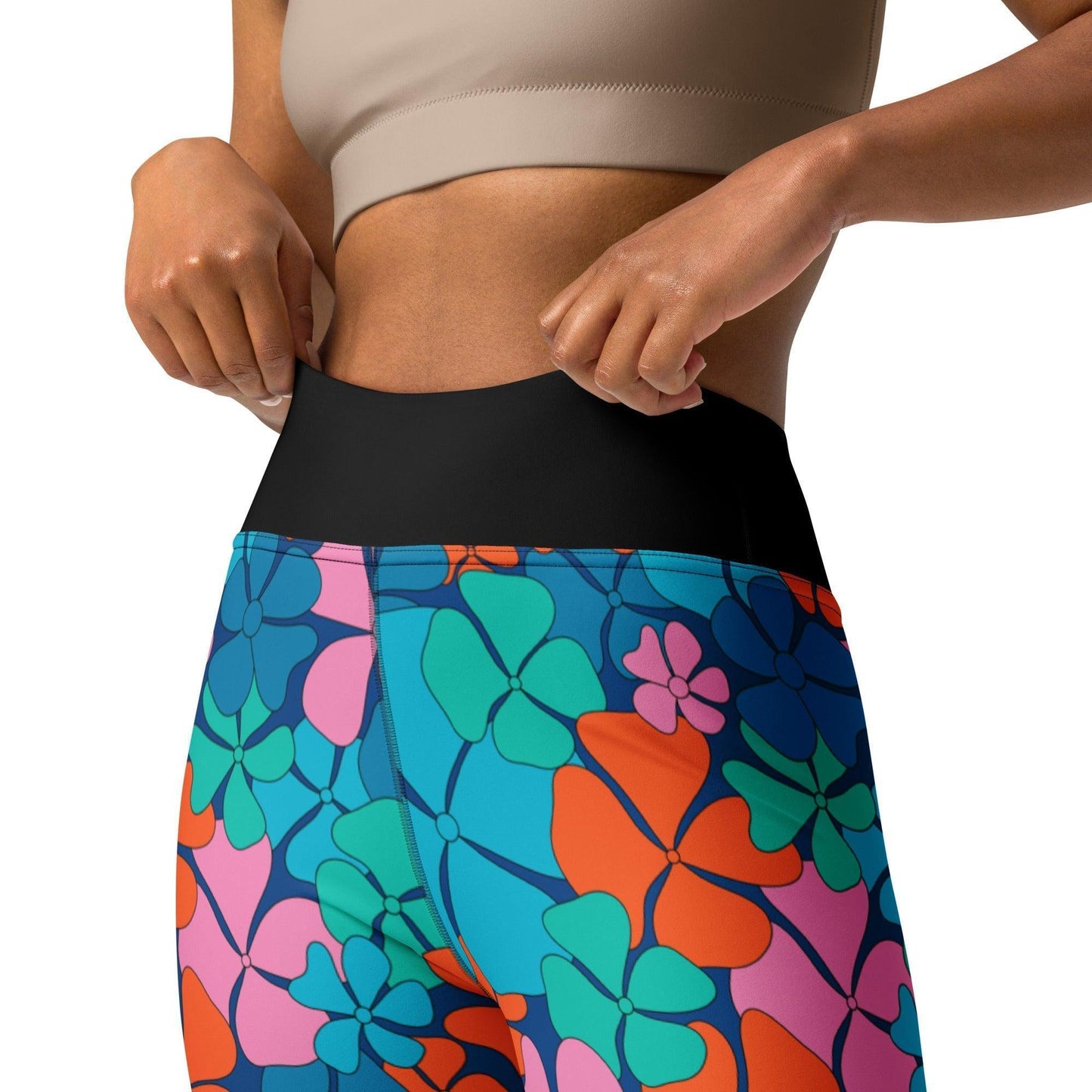 Yoga leggings -2- ADELIE orange blue - Wild floral print