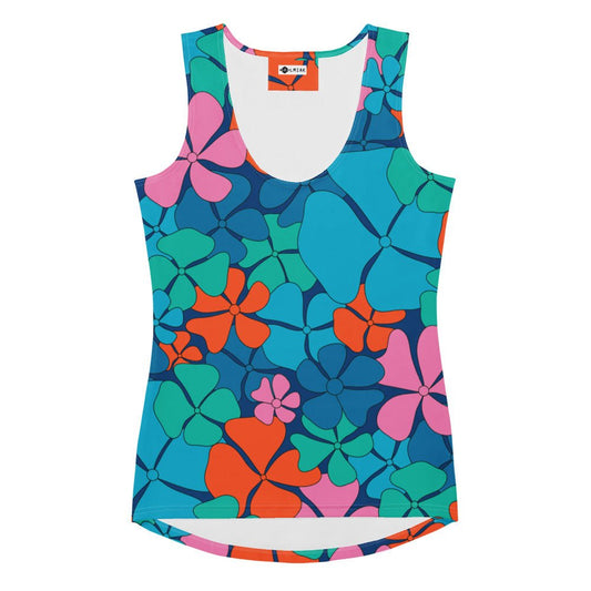 Tank Top - ADELIE orange blue - Wild Floral Print