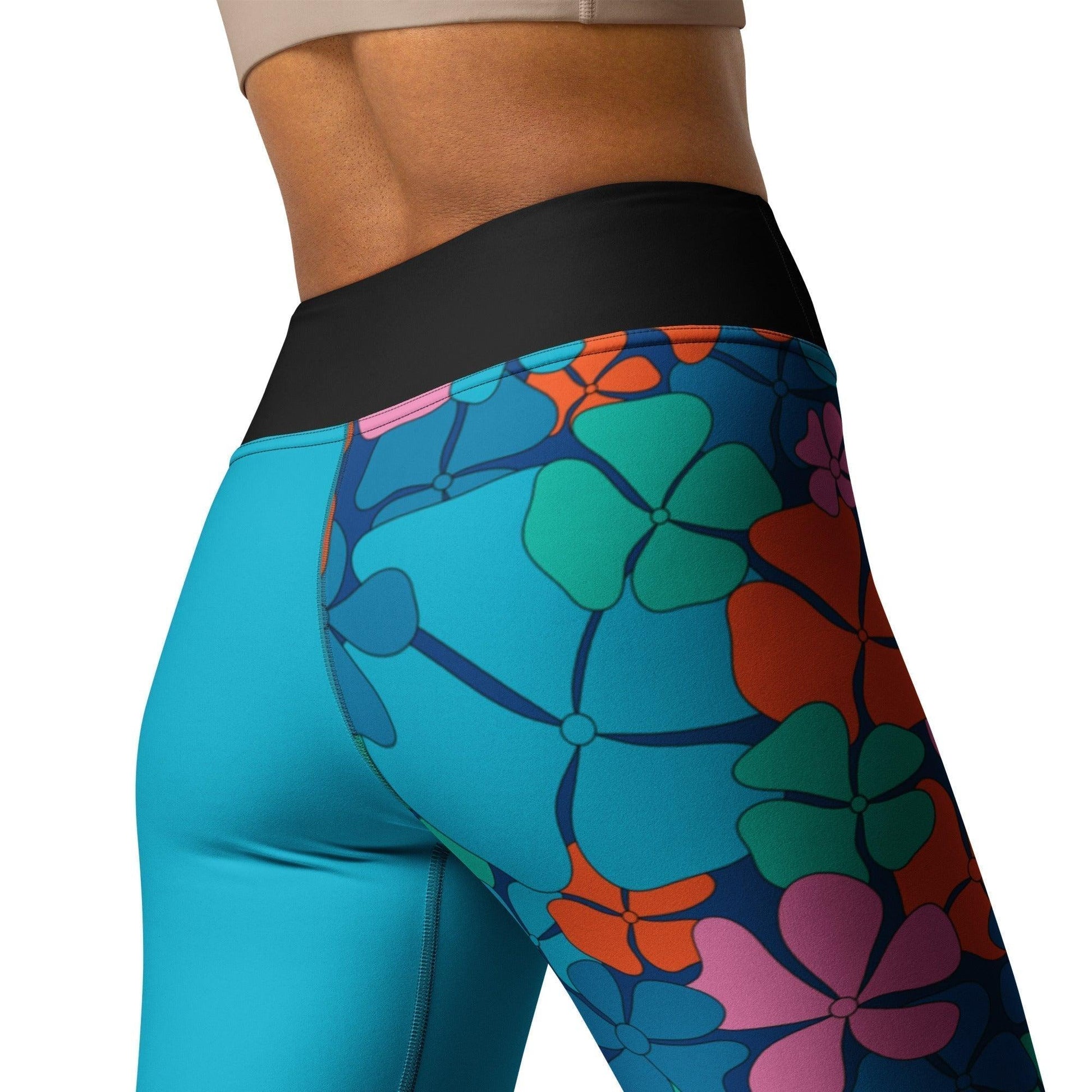 Yoga leggings - ADELIE orange blue - Wild floral print