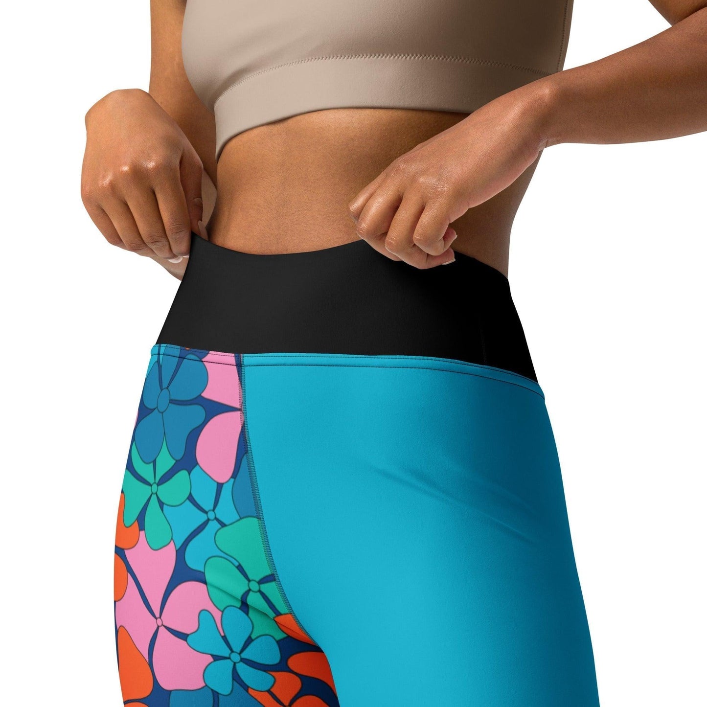 Yoga leggings - ADELIE orange blue - Wild floral print