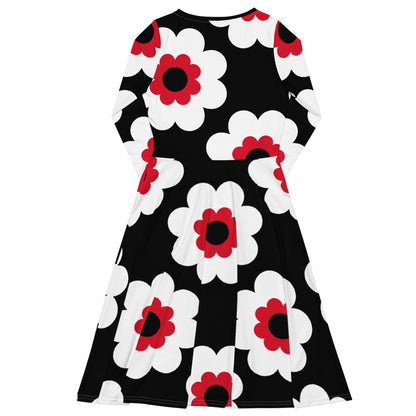 FANCY BLOOM red black - Midi Dress With Pockets