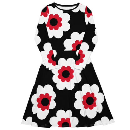 FANCY BLOOM red black - Midi Dress With Pockets