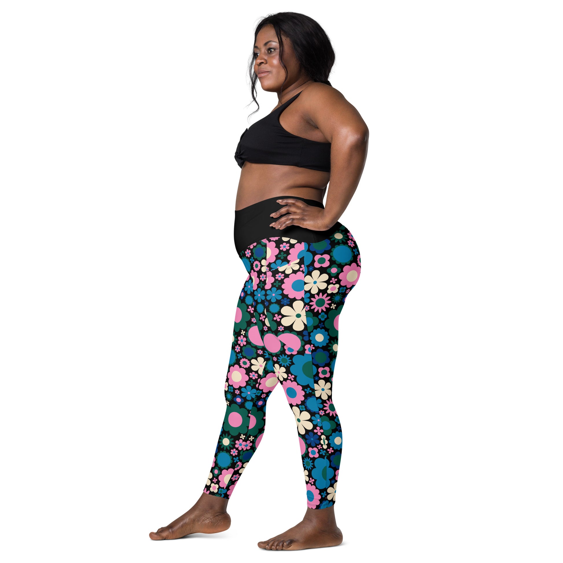 BLOOMPOP blue pink - Leggings With Pockets