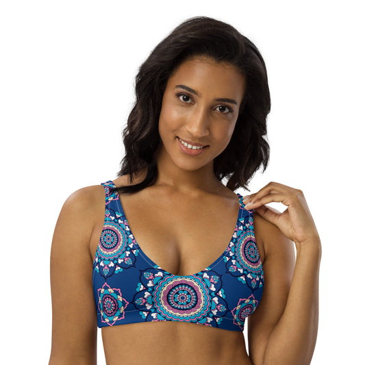 Bikini top - FOREVERMORE summer blue - Romantic flower and heart print 3XL