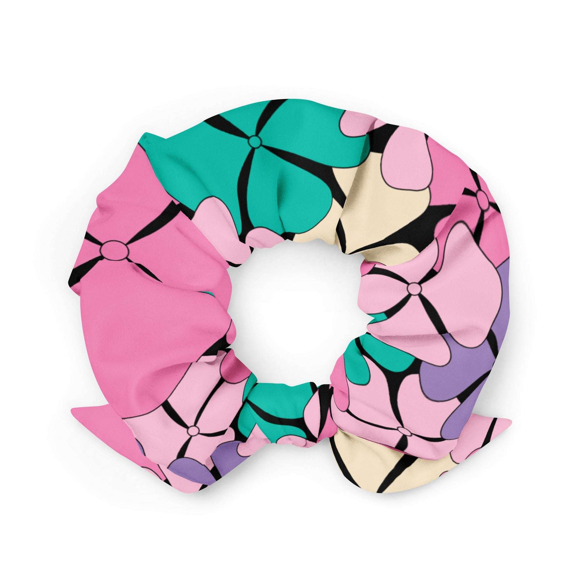 Scrunchie - ADELIE pink mint - Wild floral print