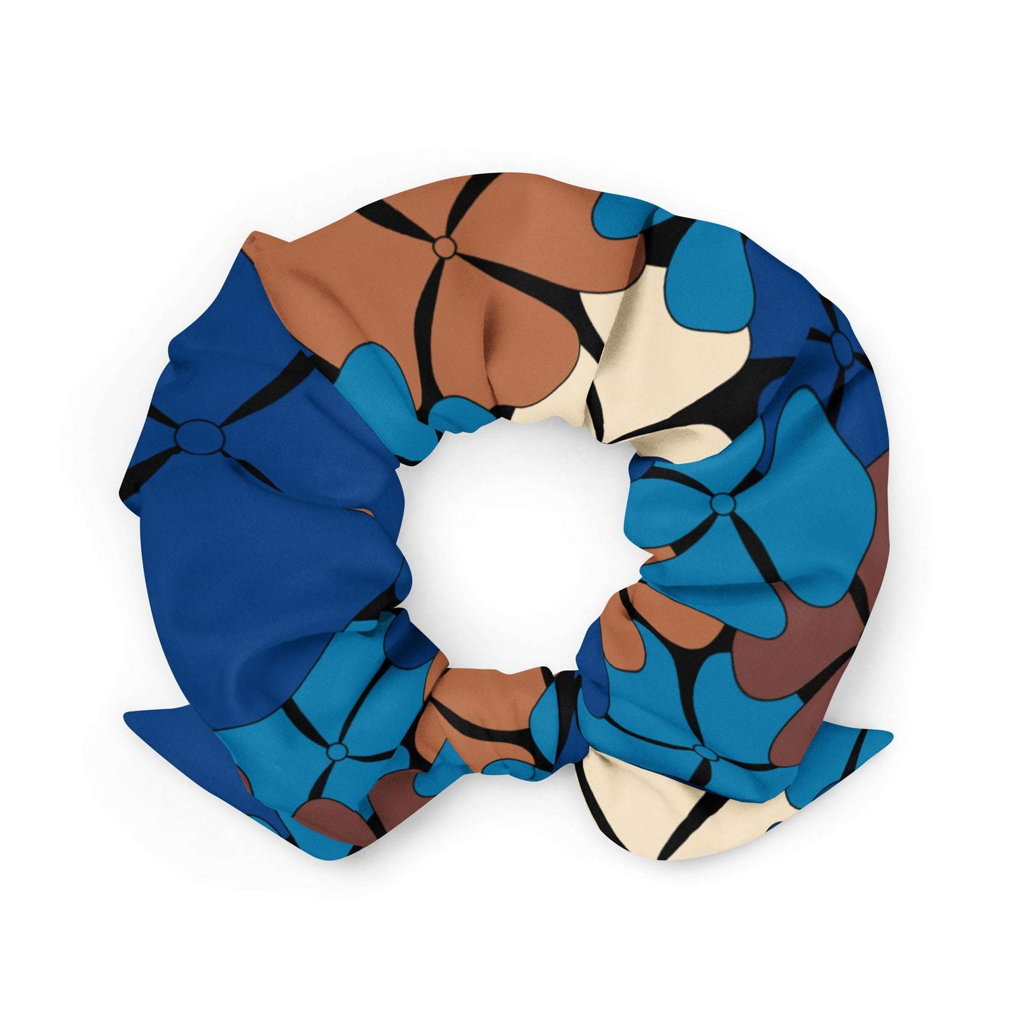 Scrunchie - ADELIE blue brown - Wild floral print