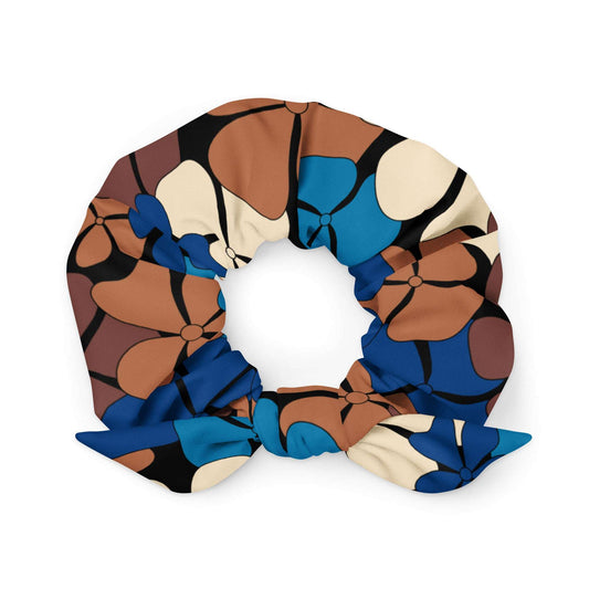 Scrunchie - ADELIE blue brown - Wild Floral Print