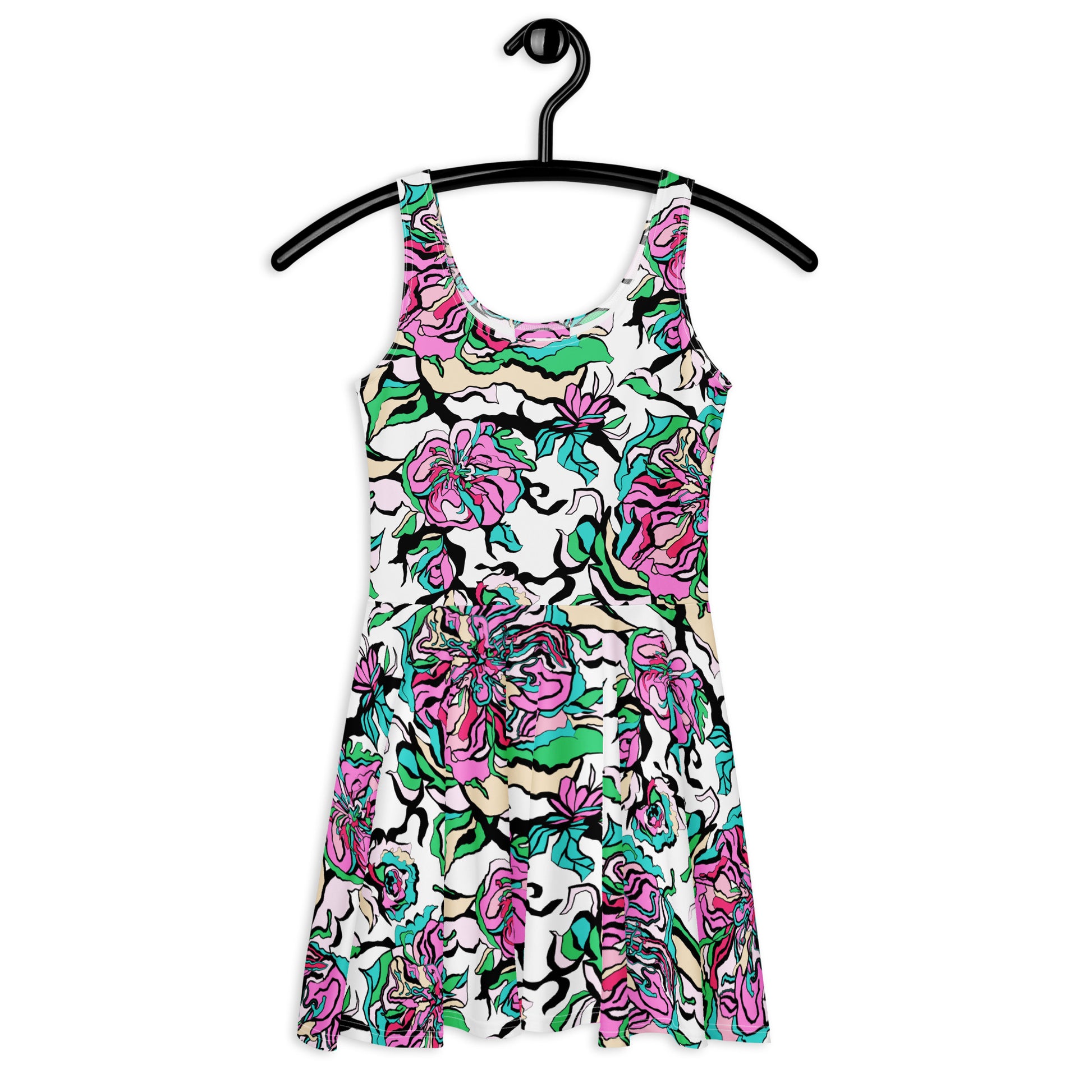 Skater dress - BLOOM RIOT pink white - Edgy floral print 3XL