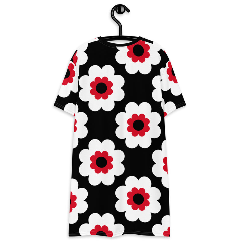FANCY BLOOM red black - T-Shirt Dress