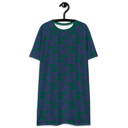 TWEET LOVE green purple - T-Shirt Dress