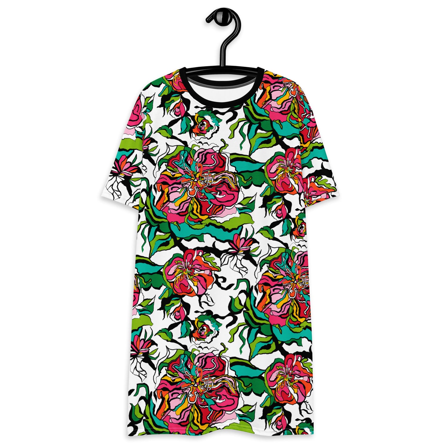 T-shirt dress - BLOOM RIOT white - Edgy floral print 6XL