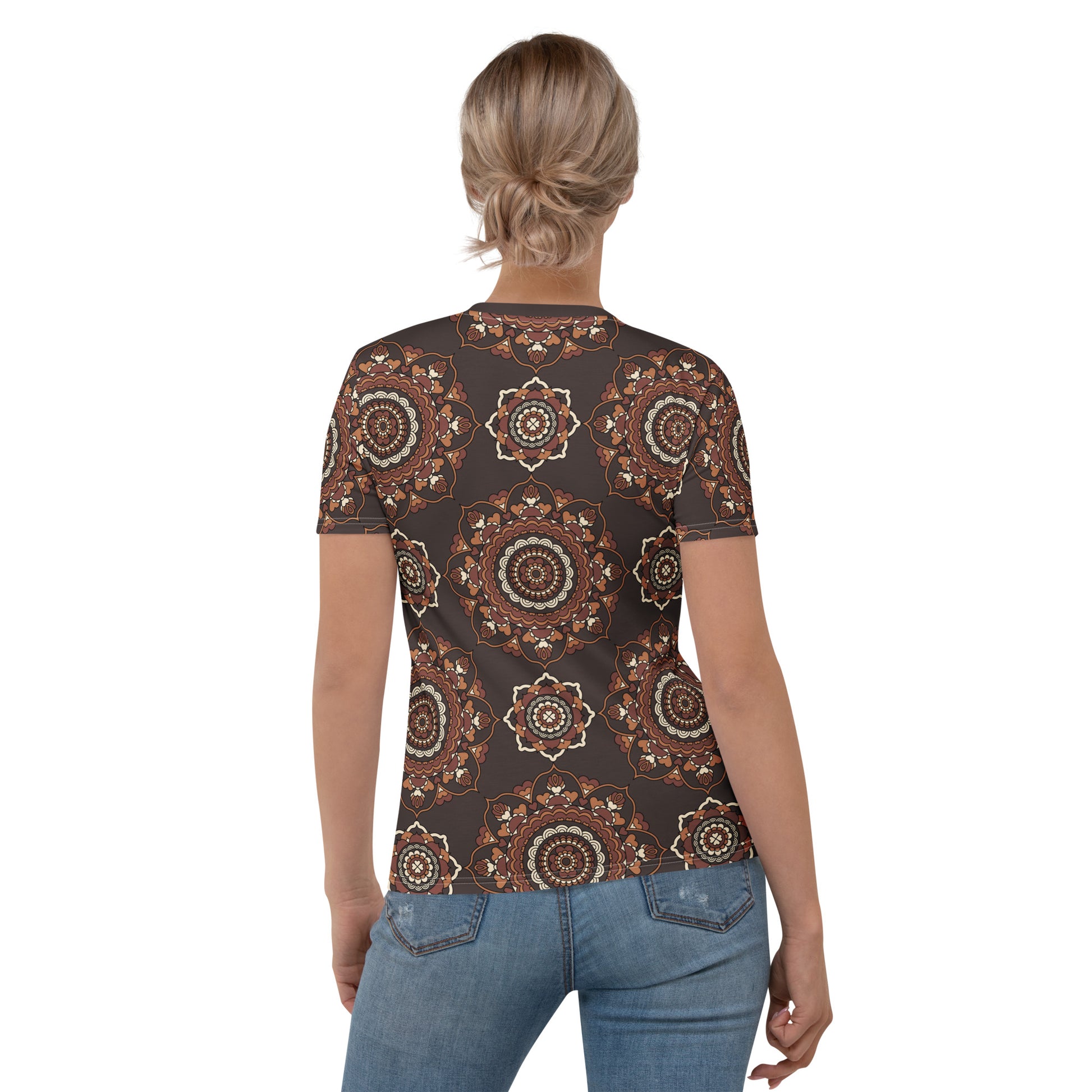 Woman's t-shirt - FOREVERMORE brown - Romantic flower and heart print