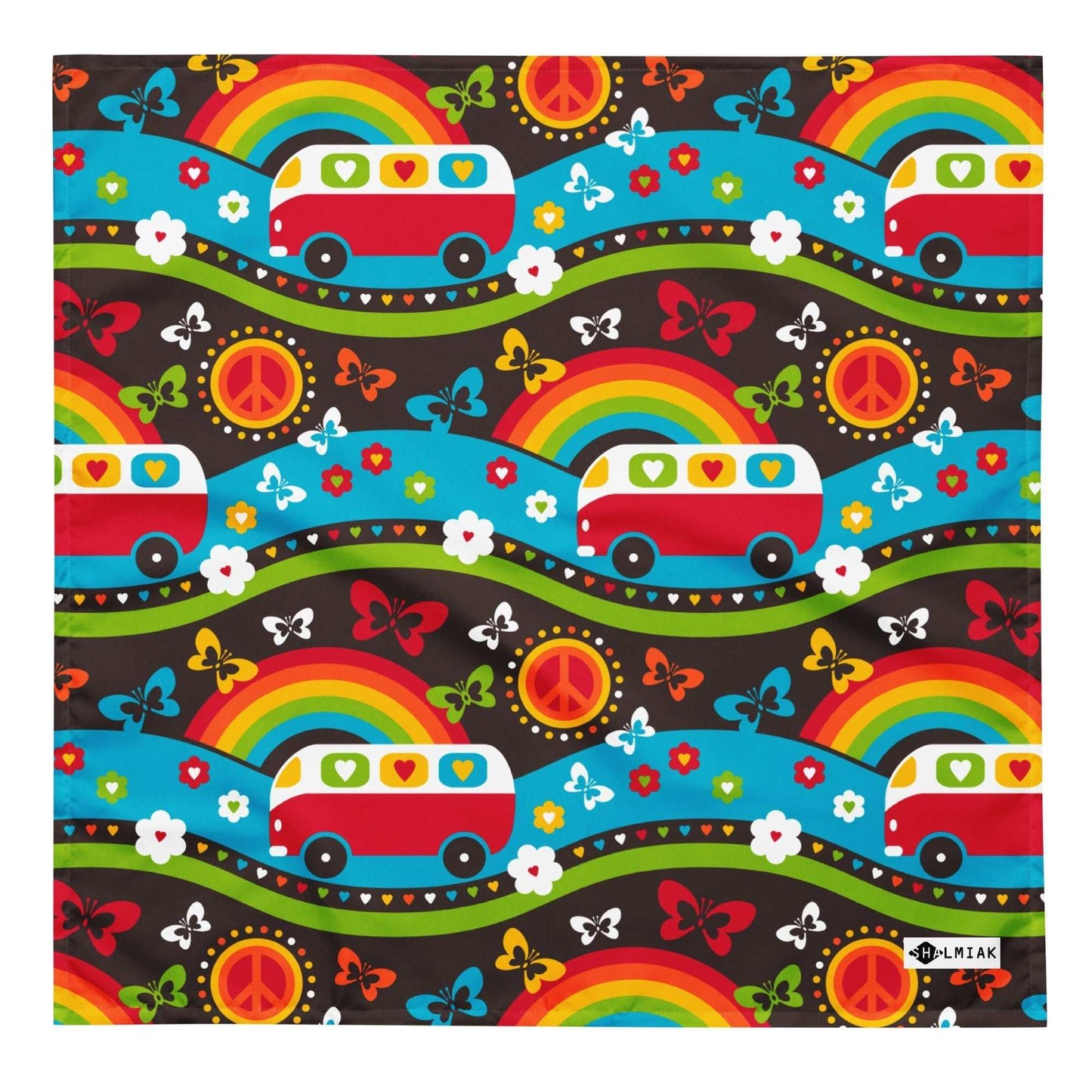 Bandana - HIPPIE DAY rainbow - Colorful hippie print L